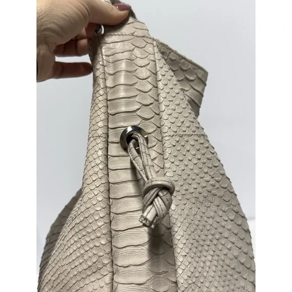 Furla Beige Python Embossed Leather Hobo Shoulder Bag Large Italy w Dust Ba - Picture 9 of 15